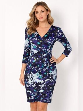 Diane Von Furstenberg DVF New Julian Two Black & Purple Abstract Wrap Dress Sz 8